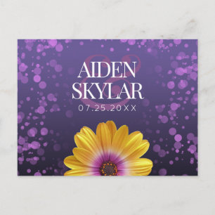 Elegant guld Daisy med lila glitter vigsel- Meddelande Vykort