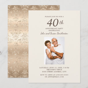 Elegant guld-damask 40-års bröllopsjubileum foto inbjudningar