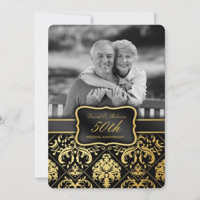 Elegant Guld Damask 50:e Bröllop-årsdagen Inbjudningar (Framsida)