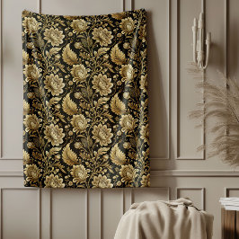 Elegant Guld Damask Blanket i Baroque Black Stil Fleecefilt