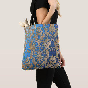Elegant Guld Damask Brocade Mönster på Blue Tygkasse
