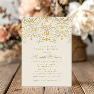 Elegant guld damask elfenbensvit vigsel Shower Inbjudningar