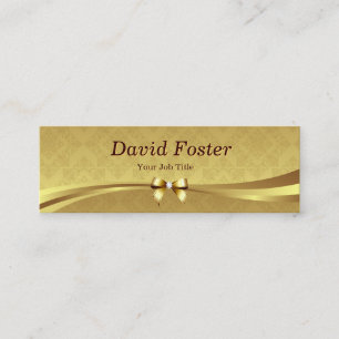 Elegant Guld Damask med Shiny Diamond Ribbon Bow Mini Visitkort