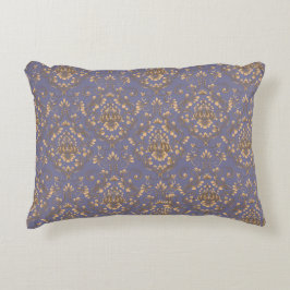 Elegant guld-damask på blå periwinkle prydnadskudde