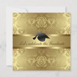Elegant Guld Damask Pattern Black Studenten Hat Inbjudningar