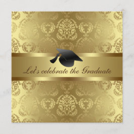 Elegant Guld Damask Pattern Black Studenten Hat Inbjudningar