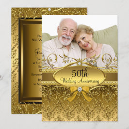 Elegant Guld Damask Photo 50-årsdagen Inbjudan