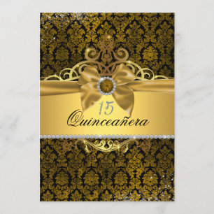 Elegant guld damask Quinceanera inbjudan