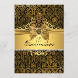 Elegant guld-damask Quinceanera-inbjudan Inbjudningar