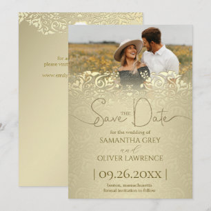 Elegant guld-damask "Save the Date"-kort Tack Kort