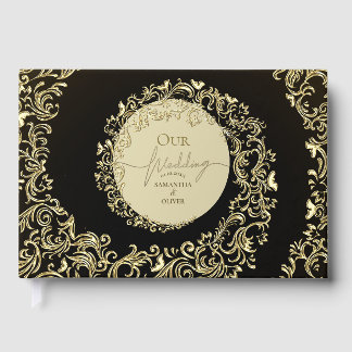 Elegant Guld Damask Wedding Gästböcker