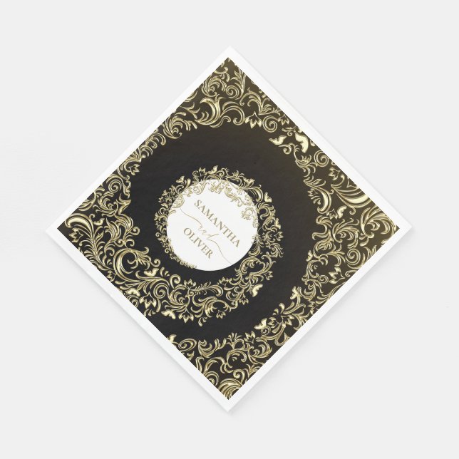 Elegant Guld Damask Wedding Pappersservett (Hörn)