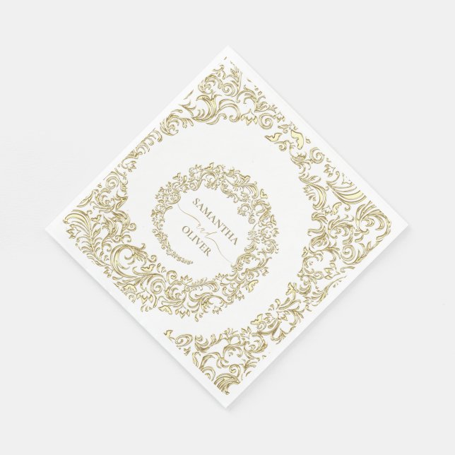 Elegant Guld Damask Wedding Pappersservett (Hörn)