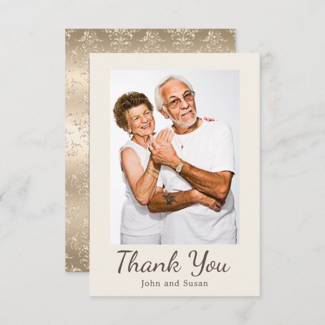 Elegant guld damast kräm bröllopsjubileum   tack kort (Fram/baksida)