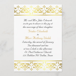 Elegant guld- damastast bröllopinbjudan inbjudningar