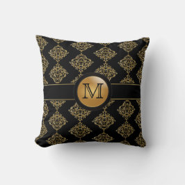 Elegant guld- damastast Monogram för mönster | Kudde