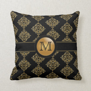 Elegant guld- damastast Monogram för mönster   Kudde