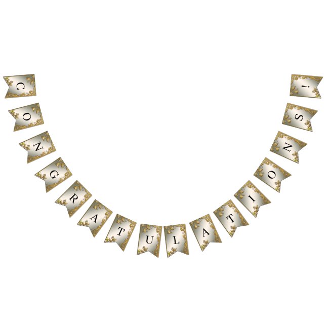 Elegant Guld Decorative Blommigt Bunting Flagga (Alla)