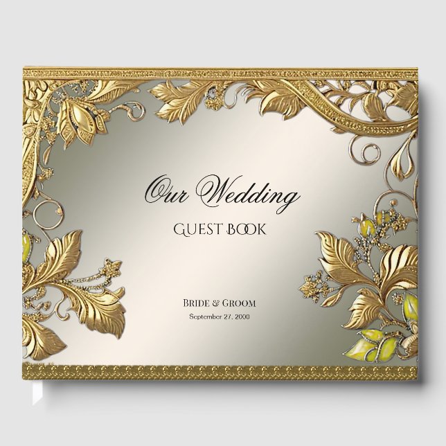 Elegant Guld Decorative Blommigt Guest Bok (Framsida)