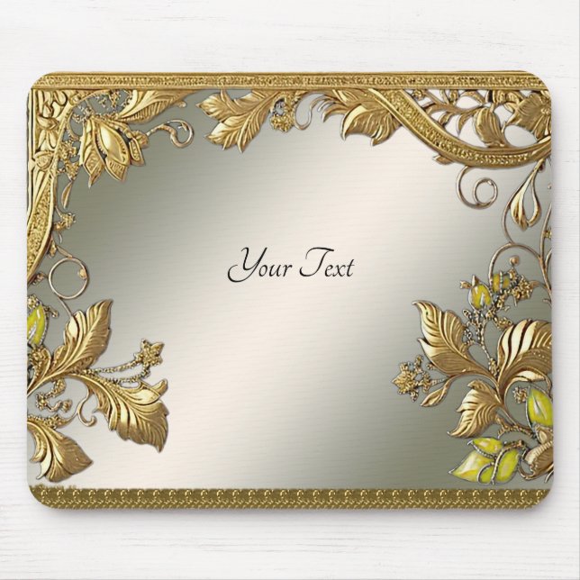 Elegant Guld Decorative Blommigt Mousepad Musmatta (Framsidan)