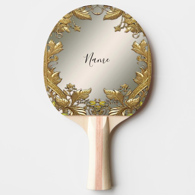 Elegant Guld Decorative Blommigt Ping Pong Paddle Pingisracket (Framsidan)