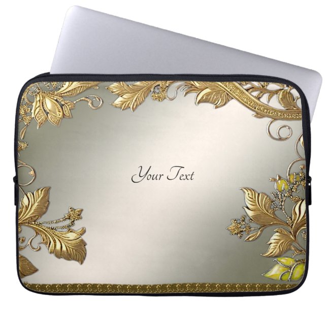 Elegant Guld dekorativ Blommigt Laptop sleeve (Framsidan)