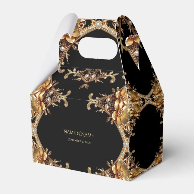 Elegant guld dekorativa blommor favor-box presentaskar (Framsidan Sidan)