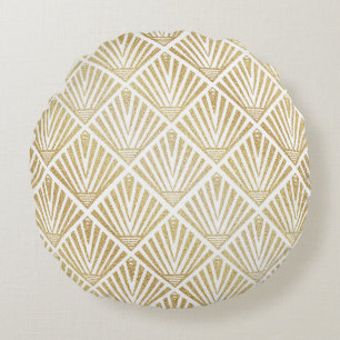 Elegant guld- design för diamanthandflatanart déco rund kudde