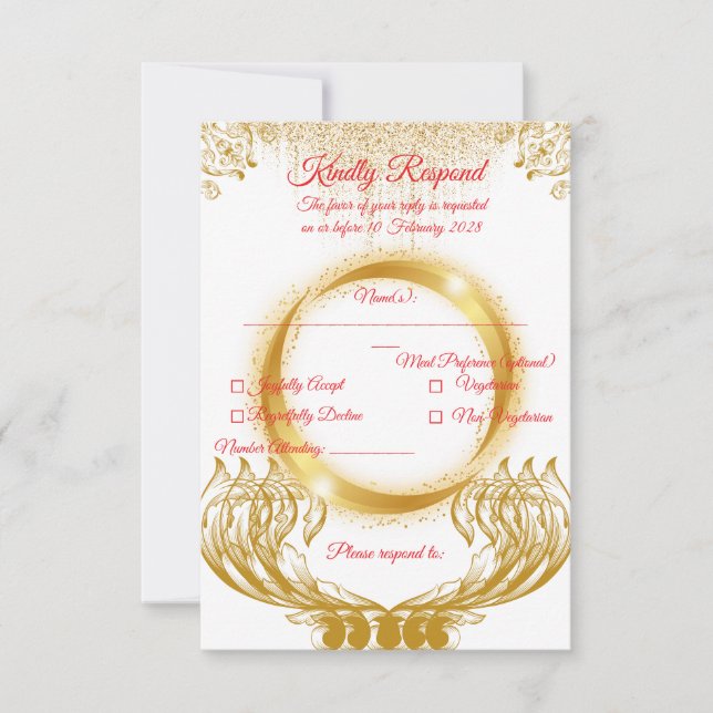 Elegant Guld Design RSVP-kort på Vitt OSA Kort (Framsida)