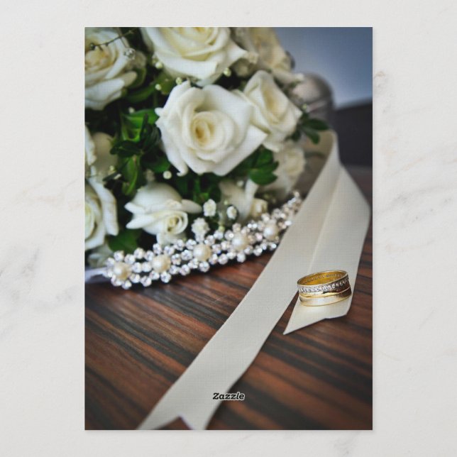 Elegant guld diamant ring pärlbukett bröllop i inbjudningar (Baksida)
