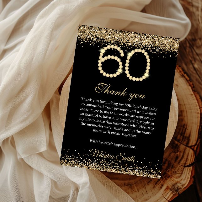 Elegant Guld Diamanter 60-årsdag Tacksamhetskort Tack Kort (Gold Diamonds 60th Birthday Thank you card)