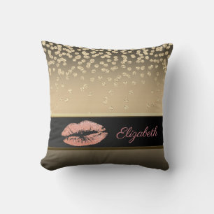 Elegant guld diamanter-glitter läpp-personaliserad kudde