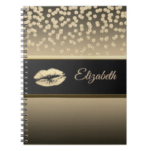 Elegant guld diamanter-glitter läpp-personlig anteckningsbok