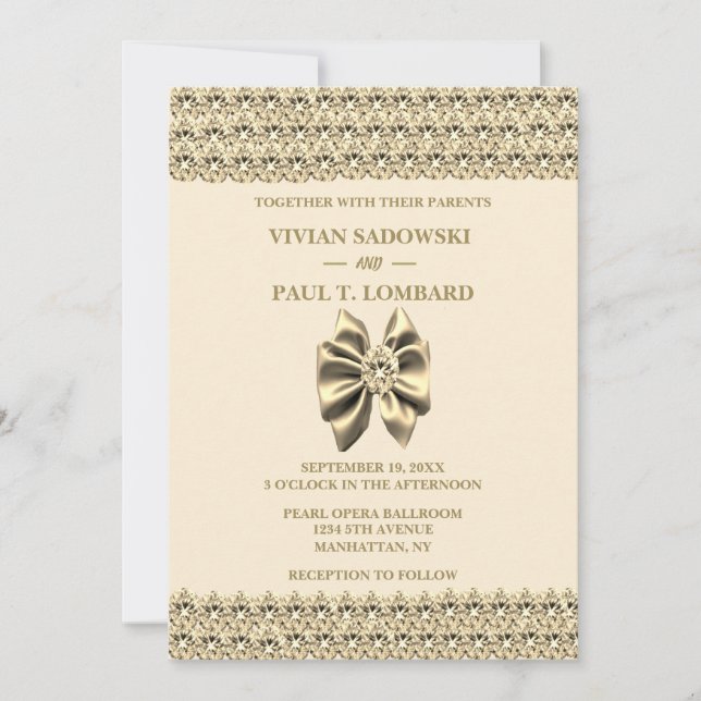 Elegant Guld Diamond Champagne Bröllop Inbjudningar (Framsida)