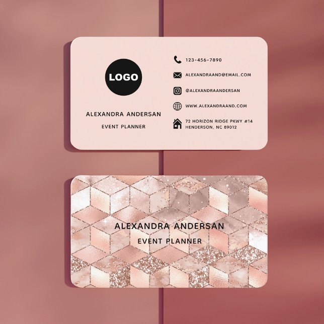 Elegant  Guld Diamond för Rosa ros Visitkort (Elegant Blush Pink Rose Gold Diamond Geometric Business Card)