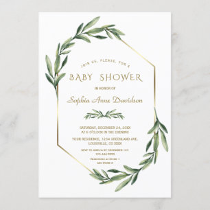 Elegant Guld Diamond Olive Baby Shower Inbjudningar