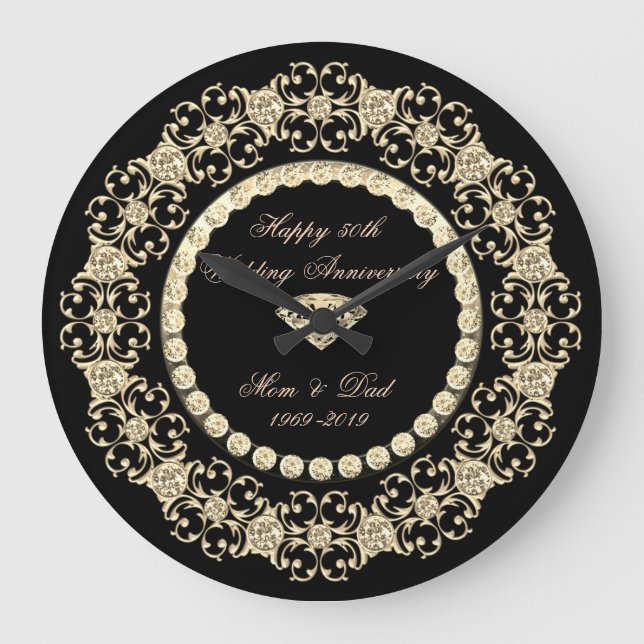 Elegant Guld Diamonds 25:e Bröllop-årsdagen Stor Klocka (Framsida)