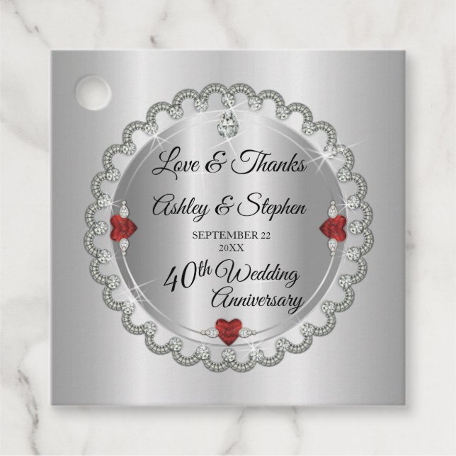 Elegant Guld Diamonds 40:e Bröllop-årsdagen Gåvor Etiketter (Framsida)