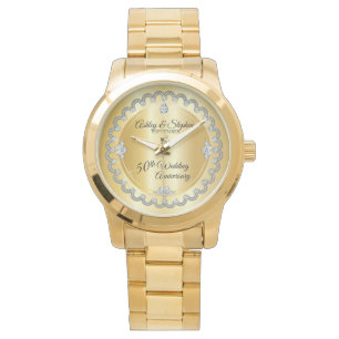 Elegant Guld Diamonds femtionde Bröllop-årsdagen Armbandsur