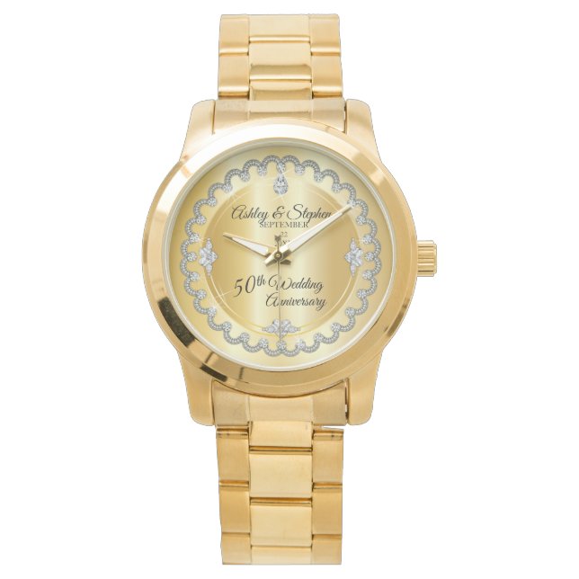 Elegant Guld Diamonds femtionde Bröllop-årsdagen Armbandsur (Framsida)