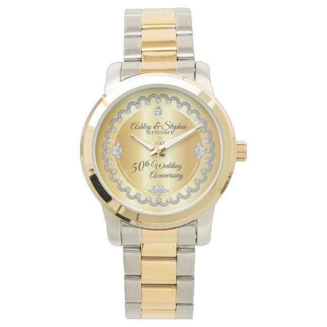 Elegant Guld Diamonds femtionde Bröllop-årsdagen Armbandsur (Framsida)