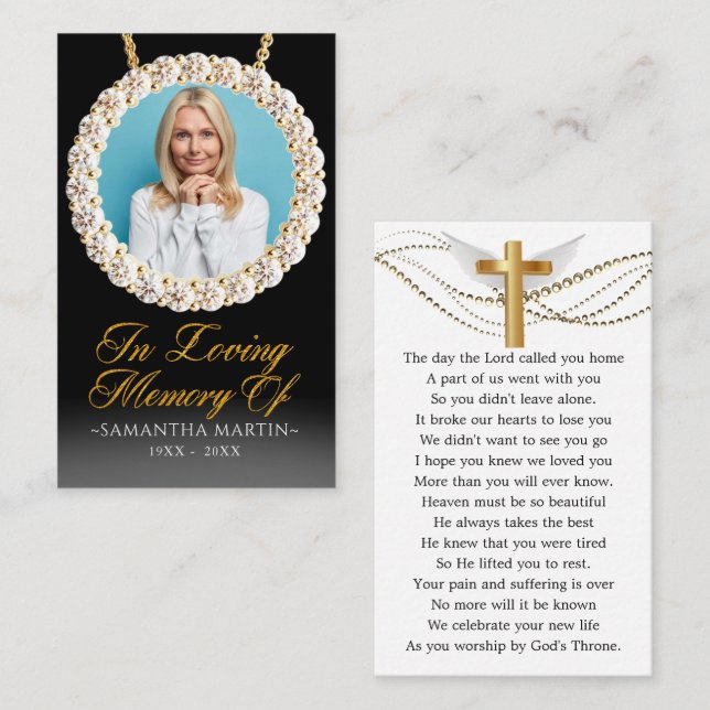 Elegant Guld Diamonds fotoportskort för begravd bö Visitkort (Fram/baksida)