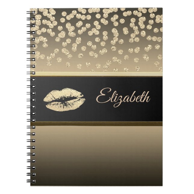 Elegant Guld Diamonds-Glittery Lip-Personlig Anteckningsbok (Framsidan)