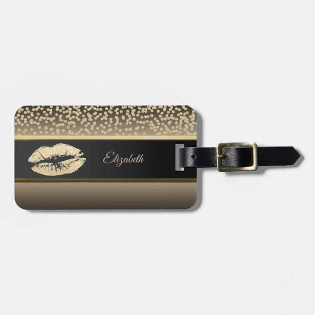 Elegant Guld Diamonds-Glittery Lip-Personlig Bagagebricka (Horisontell Framsida)