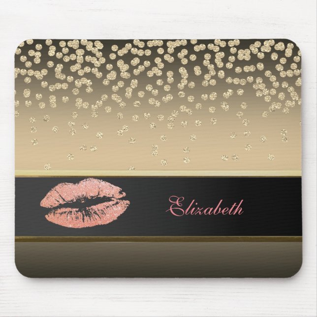 Elegant Guld Diamonds - Glittery Lip Personlig Musmatta (Framsidan)