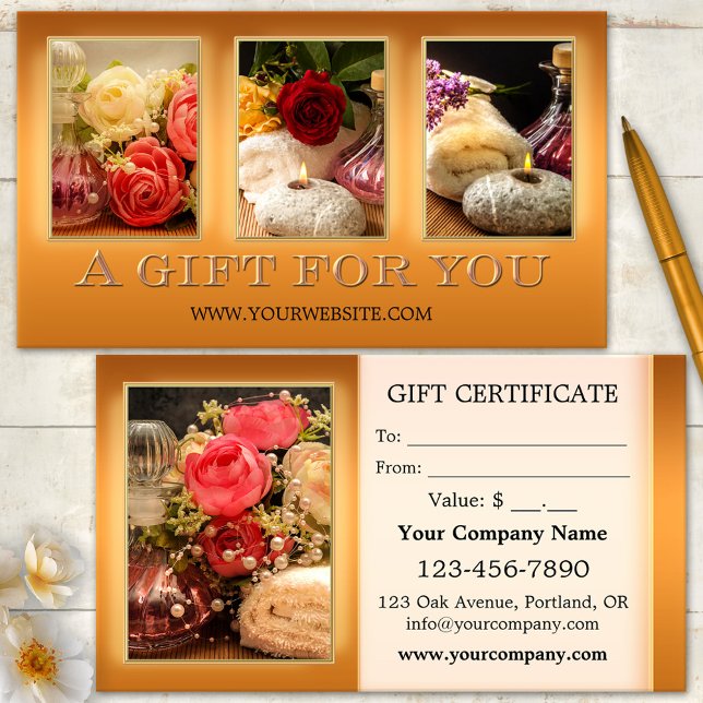 Elegant Guld Dina Bilder Presentkort Rabattkort (Gift certificate portfolio business card in warm gold. Great for a boutique or gift shop/retailer)