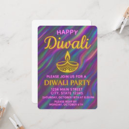 Elegant Guld Diya på regnbågglöden Lycklig Diwali Inbjudningar