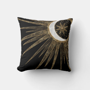 Elegant Guld Doodles Sol Måne Mandala Black Desig Kudde