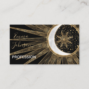 Elegant Guld Doodles Sol Måne Mandala Black Desig Visitkort