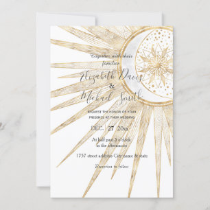 Elegant Guld Doodles Sol Måne Mandala Bröllop Inbjudningar